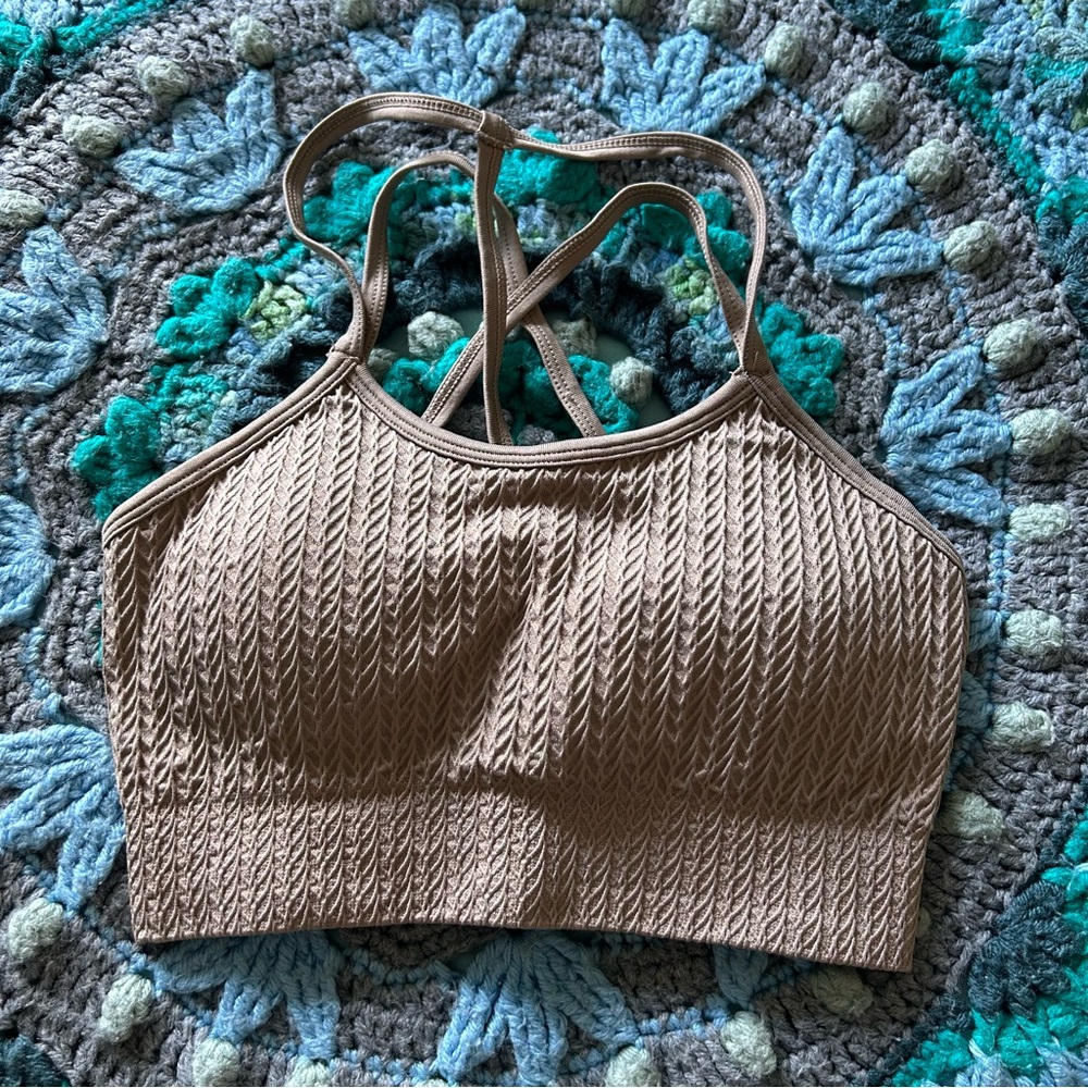 AYBL Tan Sports Bra with Textured Knit Design
